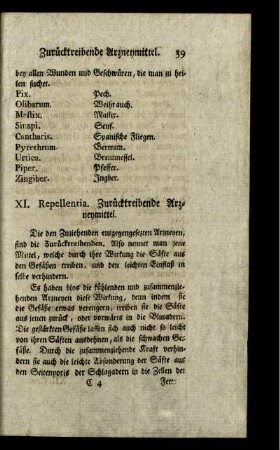 XI. Repellentia. Zurücktreibende Arzneymittel.