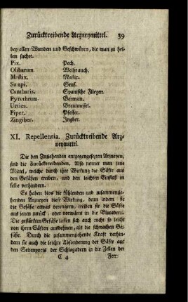 XI. Repellentia. Zurücktreibende Arzneymittel.