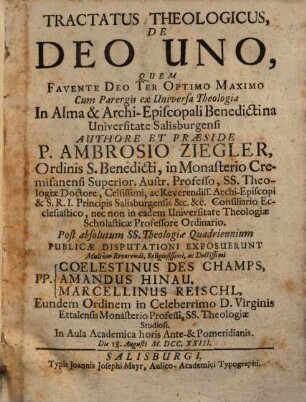 Tractatus theol. de Deo uno