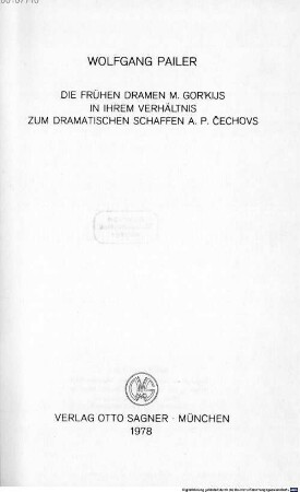 Die frühen Dramen M. Gor'kijs in ihrem Verhältnis zum dramatischen Schaffen A. P. Čechovs