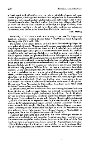 Lüth, Erich :: Das Atlantic Hotel zu Hamburg 1909 - 1984, ein Augenzeuge berichtet : München u.a., Faber, 1984