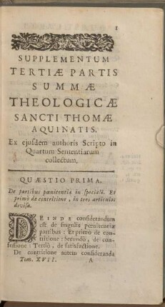Quaestio Prima. De partibus poenitentiae in speciali.