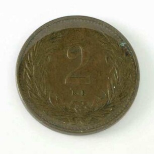 2 Filler -Münze Ungarn 1896