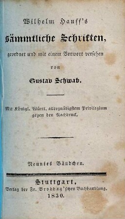 Wilhelm Hauff's sämmtliche Schriften, 9. Lichtenstein ; 8