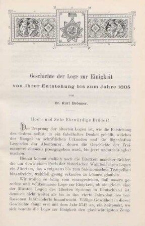 Geschichte der Loge zur Einigkeit von ihrer Entstehung bis zum Jahre 1805