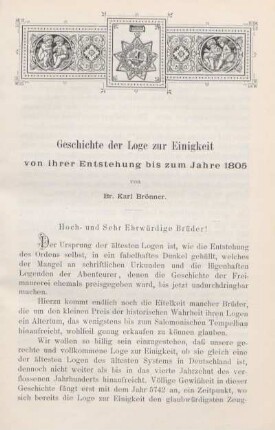 Geschichte der Loge zur Einigkeit von ihrer Entstehung bis zum Jahre 1805