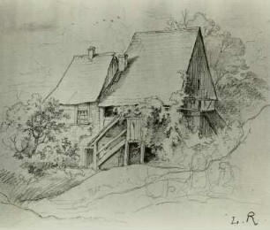 Dresden-Loschwitz. Bergvilla, ("Lehmanns Lob" "Villa 'Fallnichtein") : Richter, Ludwig: Loschwitz. Lehmanns Villa 'Fallnichtein'. Bleistiftzeichnung, 15,4 x 17,7 cm. Dresden: Privatbesitz