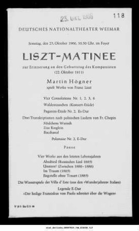 Liszt-Matinee zur Erinnerung an den Geburtstag des Komponisten
