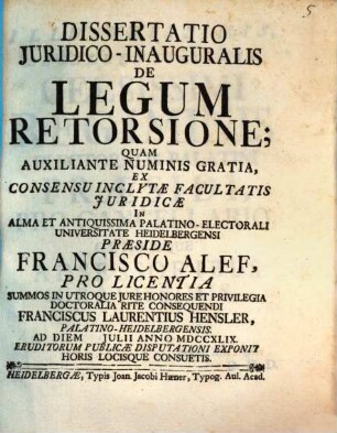 Diss. iur. inaug. de legum retorsione