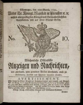 No. 10. Montags, den 5ten Martii, 1753.