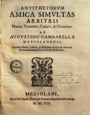 Antithetorum amica simultas arbitris Plauto, Terentio, Caesare et Cicerone