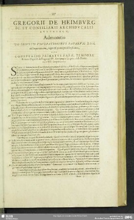 Gregorii De Heimburg Ic. Et Consiliarii Archiducalis Austriaci, Admonitio De Iniustis Usurpationibus Paparum Rom. ad Imperatorem, reges & principes Christianos, Sive Confutatio Primatus Papae, Tempore Felicis Papae V. & Eugenii IV. Antipapae scripta, sub Friderico III. Imperatore