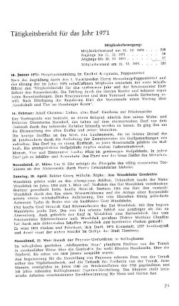 Tätigkeitsbericht für das Jahr 1971