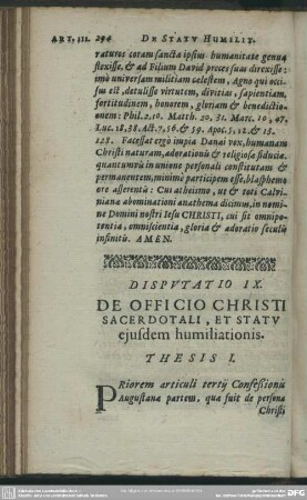 Disputatio IX. De Officio Christi Sacerdotali, Et Statu ejusdem humiliationis