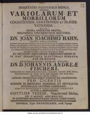 Dissertatio Inauguralis Medica, Exhibens Variolarum Et Morbillorum Cognitionem, Curationem Et Præservationem