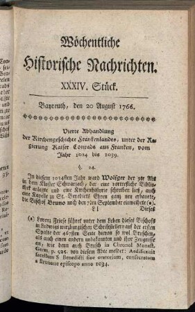 XXXIV. Stück. Bayreuth, den 20. August 1766.