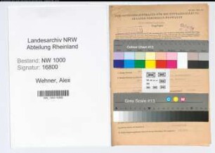 Entnazifizierung Alex Wehner, geb. 13.03.1896 (Rechtsanwalt)