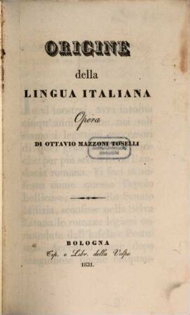 Origine della lingua italiana : opera. [1]