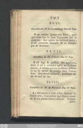 XLVI. Caractére de M. de Luxembourg Duc & Pair.