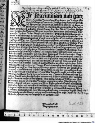 Edikt gegen Karl von Egmont wegen Anmaßung des Herzogtums Jülich. Worms, 1495. 08. 31.