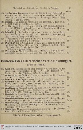 Bibliothek des Literarischen Vereins in Stuttgart (Nr. 632 - 734)