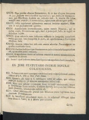 Ex Jure Statutario Patriae Nostrae Coloniensis