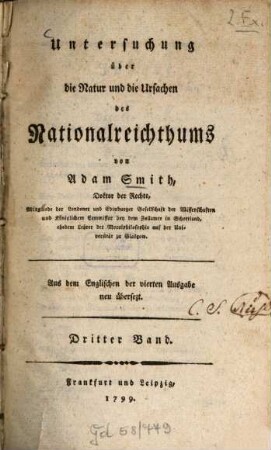 Untersuchung über die Natur und die Ursachen des Nationalreichthums, Dritter Band