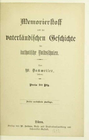 Memorierstoff aus der vaterländischen Geschichte für katholische Volksschulen