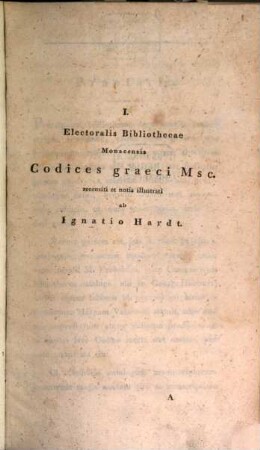 Catalogus codicum manuscriptorum Graecorum Bibliothecae Regiae Bavaricae, 1. Cod. I - CV continens