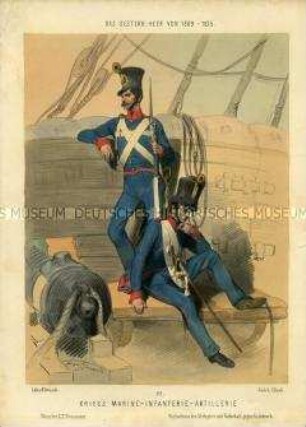 Uniformdarstellung, Infanterist und Artillerist der Kriegs-Marine an Bord, Österreich, 1809/1835. Tafel 92 aus: Gerasch: Das Oesterreichische Heer.