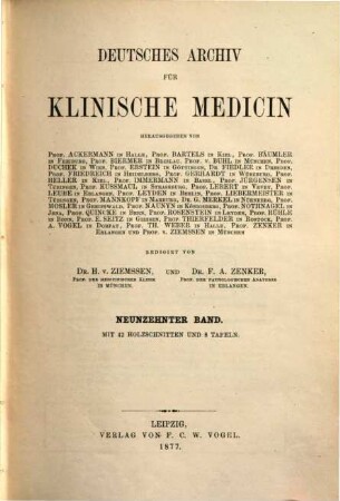 Deutsches Archiv für klinische Medizin. 19. 1877