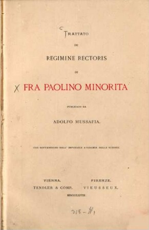 Trattato de regimine rectoris di fra Paolino Minorita
