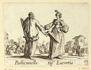 Pulliciniello und Sig.a Lucretia, Blatt 8 aus der Serie "Balli di Sfessania"