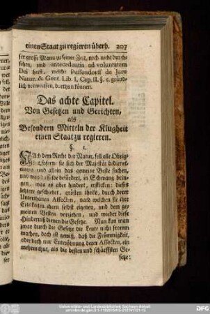 Das achte Capitel. Von Gesetzen und Gerichten, als Besondern Mitteln der Klugheit einen Staat zu regieren.