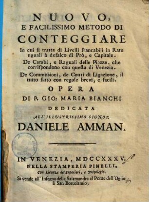 Nuovo e facilissimo metodo di conteggiare