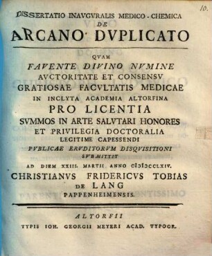 Diss. inaug. med. chem. de arcano duplicato