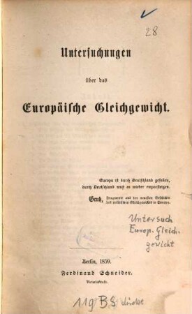 Untersuchungen über das europäische Gleichgewicht