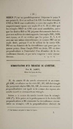 Démonstration d'un théorème de géométrie.