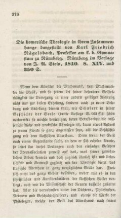 378-391 "Die homerische Theologie in ihrem Zusammenhange dargestellt" von Karl Friedrich Nägelsbach