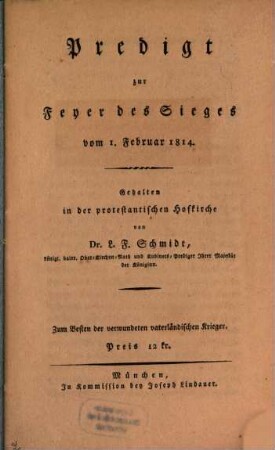 Predigt zur Feyer des Sieges vom 1. Februar 1814