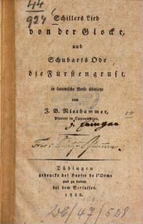 Schillers Lied von der Glocke : und Schubarts Ode die Fürstengruft