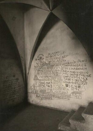 Meißen, Albrechtsburg, Innenraum, sogenanntes Mardorffsches Gefängnis. Inschriften eines Gefangenen an der Ost- und Südwand
