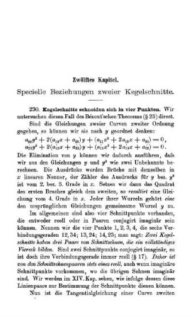 XII. Specielle Beziehungen zweier Kegelschnitte.