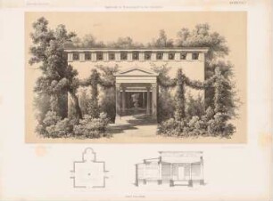Impluvium im Paradiesgärtlein bei Sanssouci, Potsdam: Grundriss, Ansicht, Querschnitt (aus: Architektonisches Skizzenbuch, H. 18, 1854)