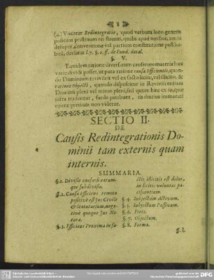 Sectio II. De Causis Redintegrationis DEominii tam externis quam internis