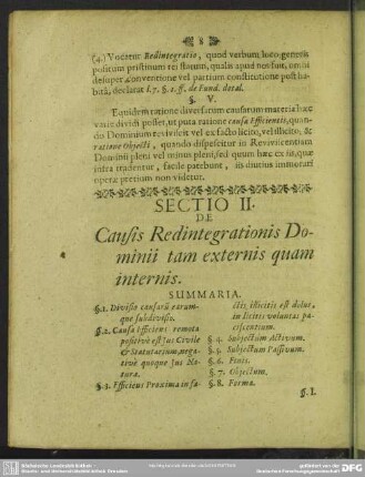 Sectio II. De Causis Redintegrationis DEominii tam externis quam internis
