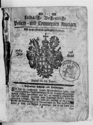1769: Fuldaische wochentliche Policey- und Commercien-Anzeigen