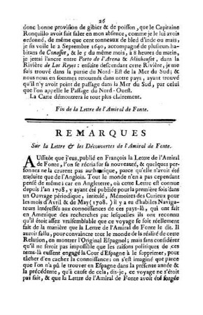 Remarques sur la Lettre & les Découvertes de l'Amiral de Fonte.