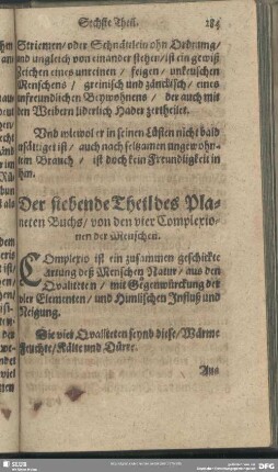 Der siebende Theil des Planeten Buchs, von den vier Complexionen der Menschen