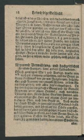 Reymund Vermählung, und hochzeitliches Freuden-Banquet ...